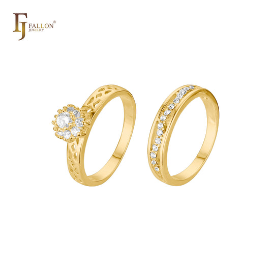 Flower cluster white CZs 18K Gold stackable rings