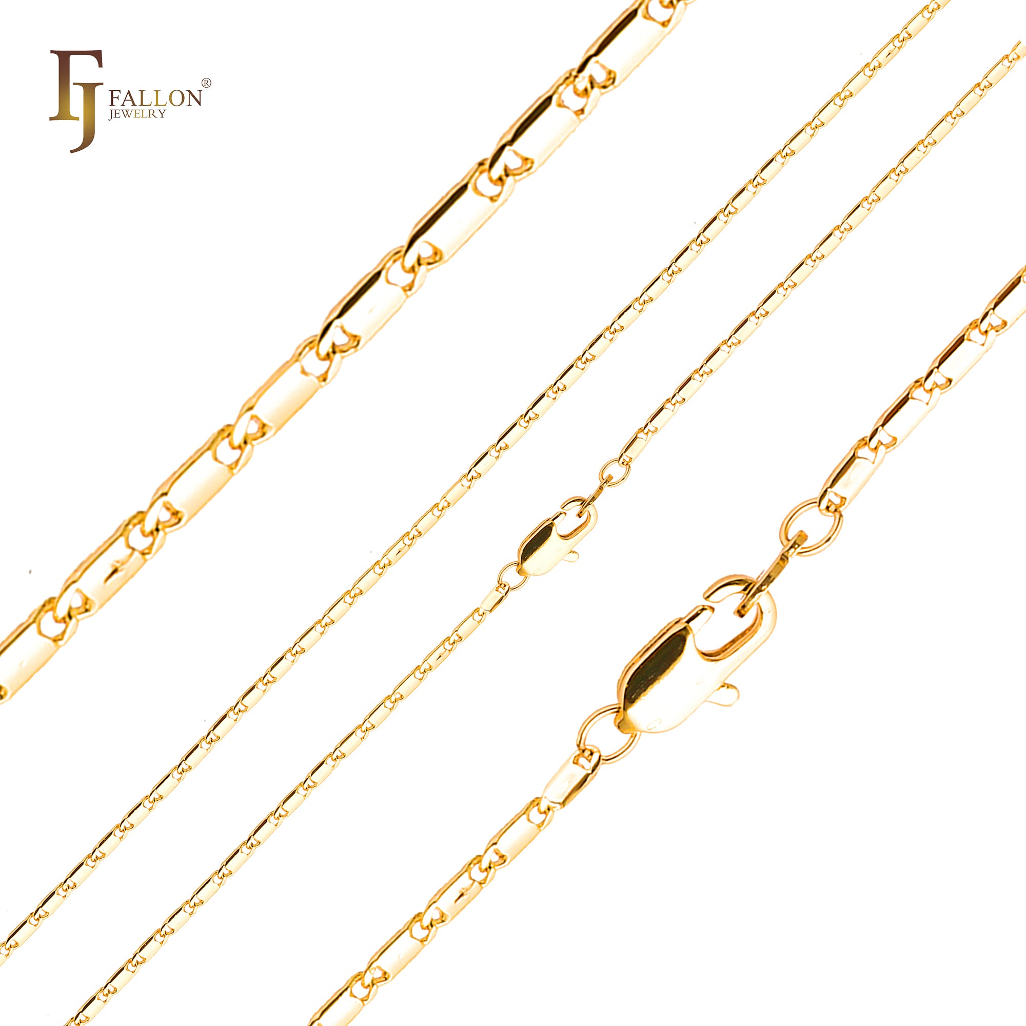 Glossy Solid snail link chains plated in 14K Gold, Rose Gold, two tone, 18K Gold, White Gold