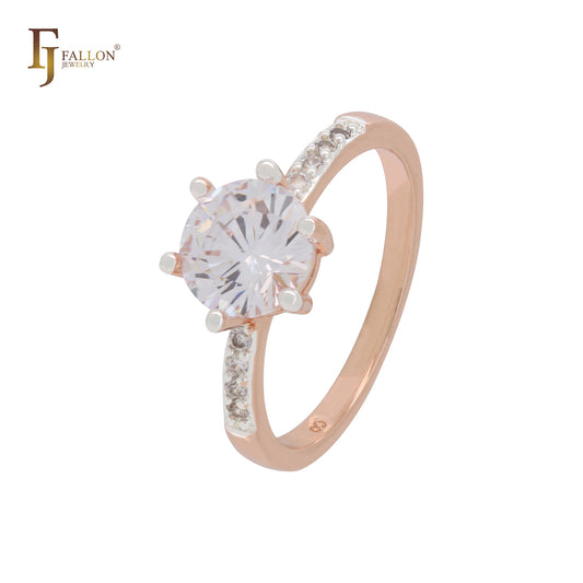 Solitaire radiat cut CZ with cluster white Czs Rose Gold engagement Rings