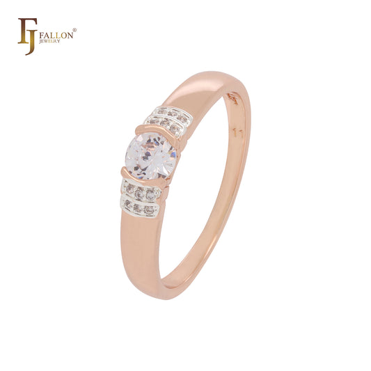 White CZs Rose Gold two tone Engagement Rings