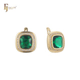 Solitaire emerald halo cushion cut CZ Rose Gold earrings