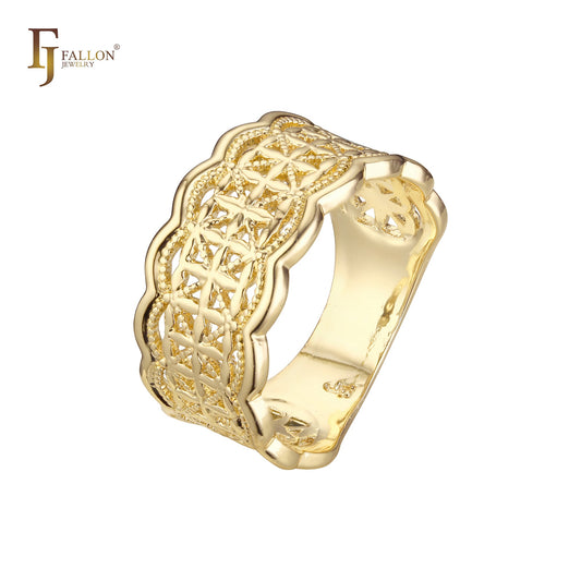 Filigree textured 14K Gold, Rose Gold fashion rings