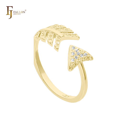Arrow paved white CZs open 14K Gold rings
