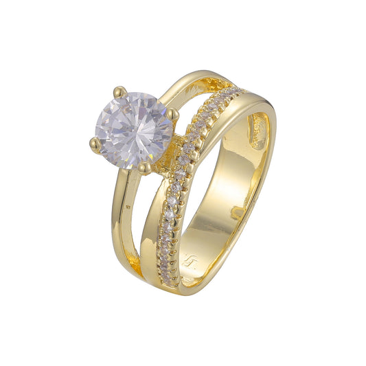 Solitarie rings paving white cluster CZs 14K Gold, White Gold, Rose Gold two tone