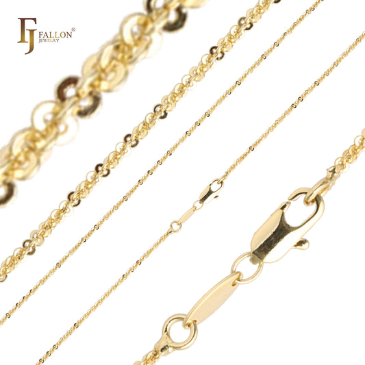 Elegant Ultra thin Rolo Margarita disc fancy link chains plated in 14K Gold, Rose Gold