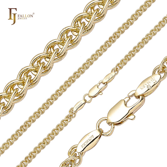 Spiga wheat chains cable link plated in 14K Gold, Rose Gold, White Gold