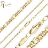 Figaro style Sparkling fancy link sunburst hammered chains plated in 14K Gold, Rose Gold two tone