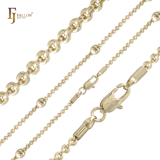 Beads Rolo cable link hammered 14K Gold, Rose Gold chains