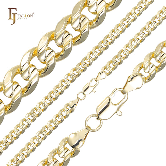 Classic Miami Style Cuban link center double grooved chains plated in 14K Gold, Rose Gold, two tone