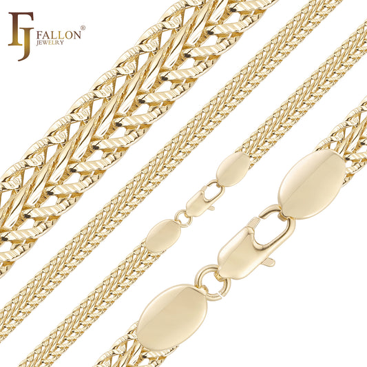 Foxtail link hammered chains plated in Rose Gold, 14K Gold, White Gold