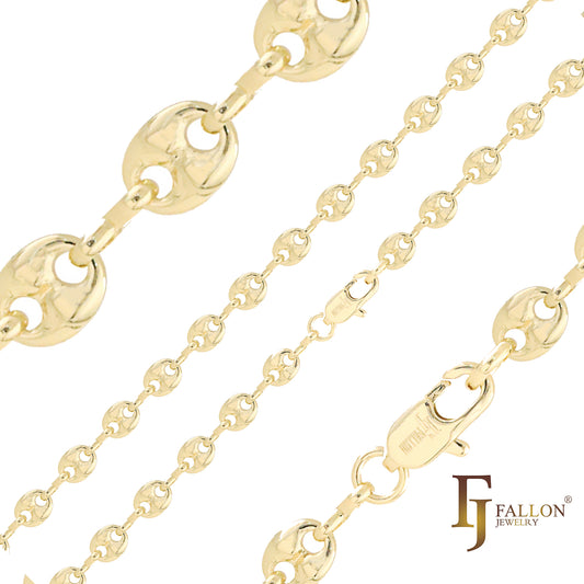 {Customize} Double Hole rounded Fancy Link 14K Gold Rolo Chains