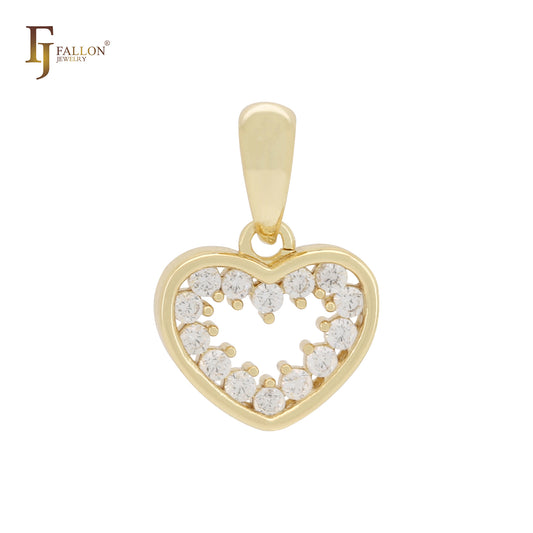 Cluster white CZs Halo hearty heart 14K Gold Heart Pendant