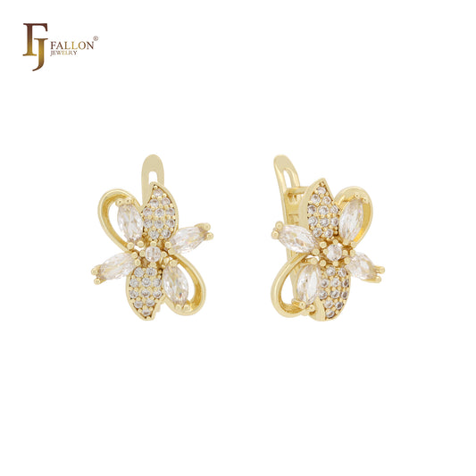Great cluster leaves of white CZs 14K Gold Clip-On Earrings