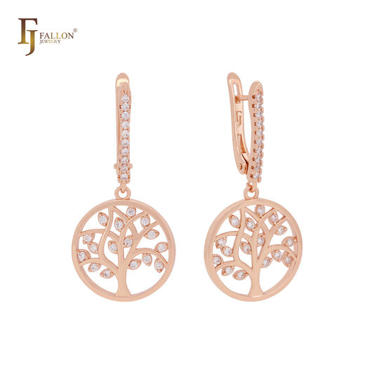 Tree of life cluster white CZs in a circle Rose Gold Clip-On Earrings