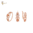 Cluster white CZs teardrop flower Rose Gold Jewelry Set with Rings