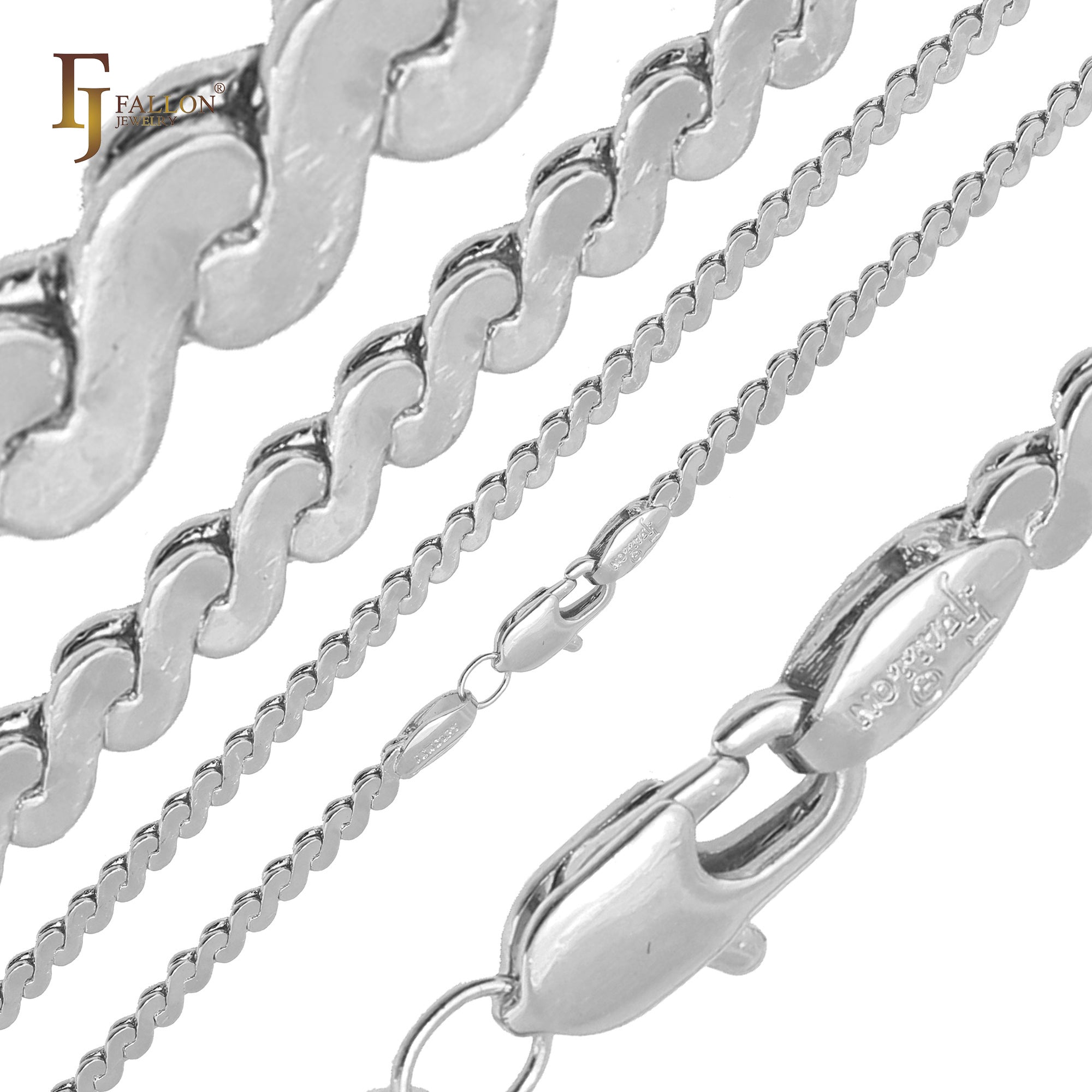Serpentine fancy link wide Chains plated in 14K Gold, 18K Gold, Rose Gold and White Gold