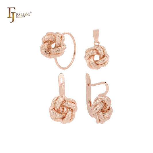 Double twisted essential love knot Rose Gold Jewelry Set with pendant and rings