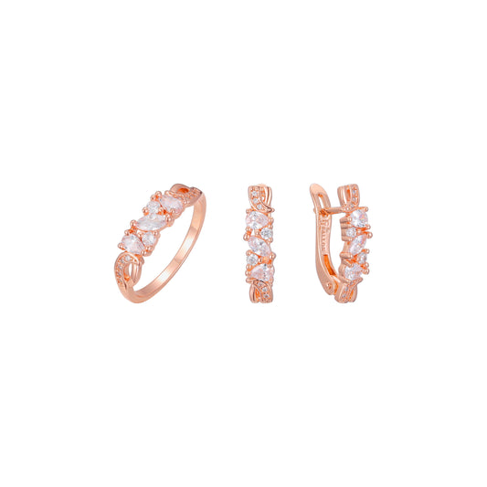 Luxurious cluster rings jewelry set plated in Rose Gold colors