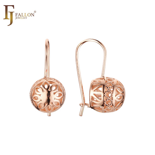 .Rose Gold lantern wire hook flower beads earrings