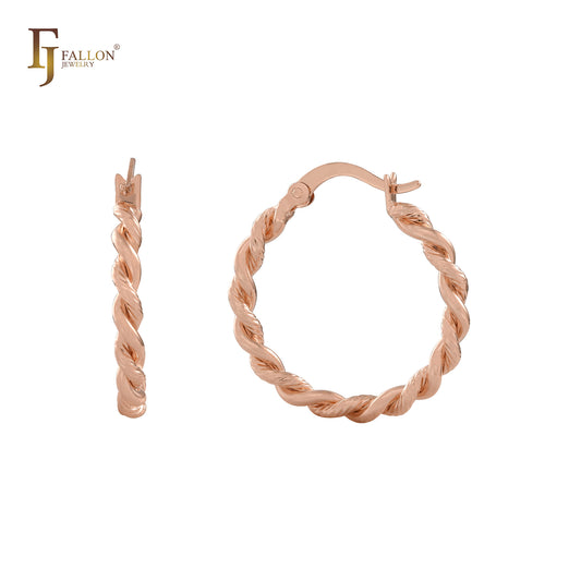 Double rope twisted 14K Gold, Rose Gold Hoop Earrings
