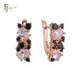 .Luxurious Colorful Cluster CZ earrings plated in 14K Gold, Rose Gold