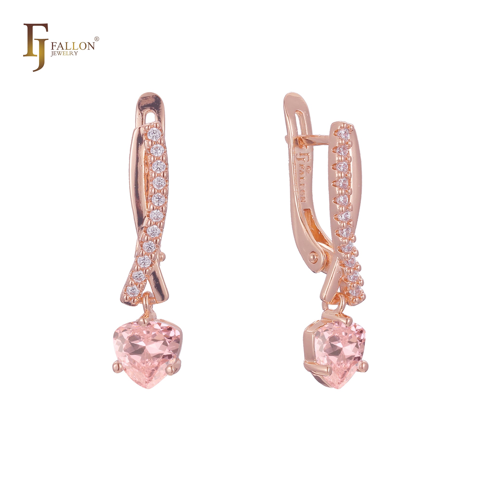 Solitaire drop cluster earrings plated in 14K Gold, Rose Gold, two tone