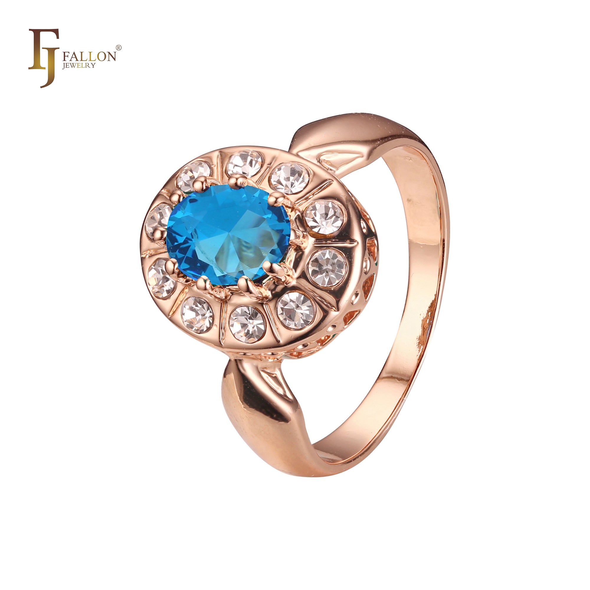 Big oval colorful CZ Halo Rose Gold rings