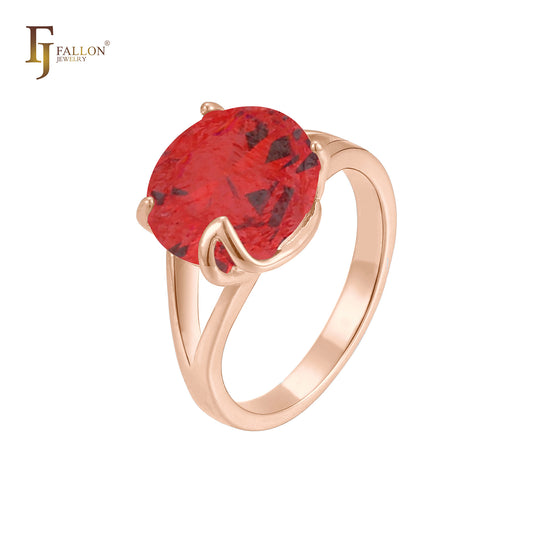 Big stone rounded colorful CZ solitaire 14K Gold, 18K Gold, Rose Gold, White Gold rings