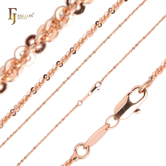 Elegant Ultra thin Rolo Margarita disc fancy link chains plated in 14K Gold, Rose Gold