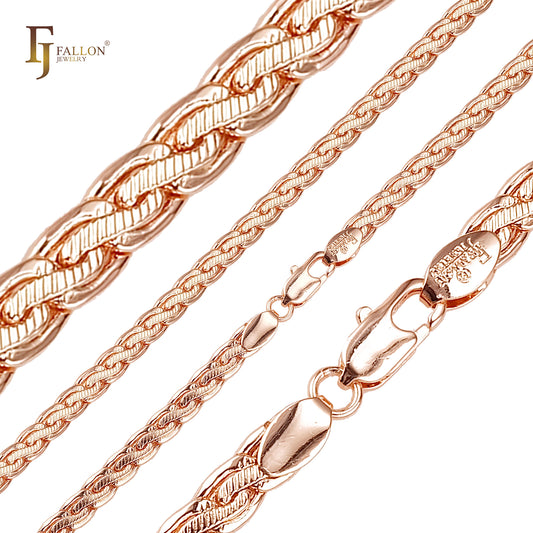 Spiga link center tire hammered chains plated in Rose Gold, two tone