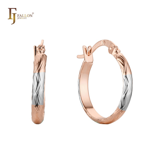 Glossy and zigzag textured 14K Gold two tone Hoop Earrings