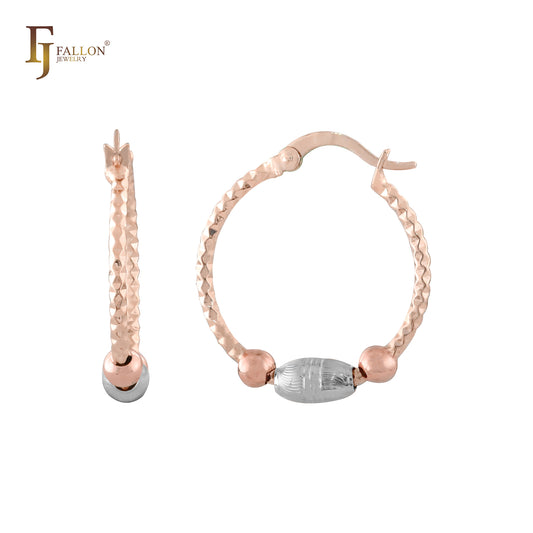Beads and Buckets Textured 14K Gold, Rose Gold, two tone Hoop Earrings