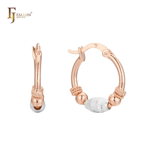 Bucket and Beads 14K Gold, Rose Gold two tone Hoop Earrings