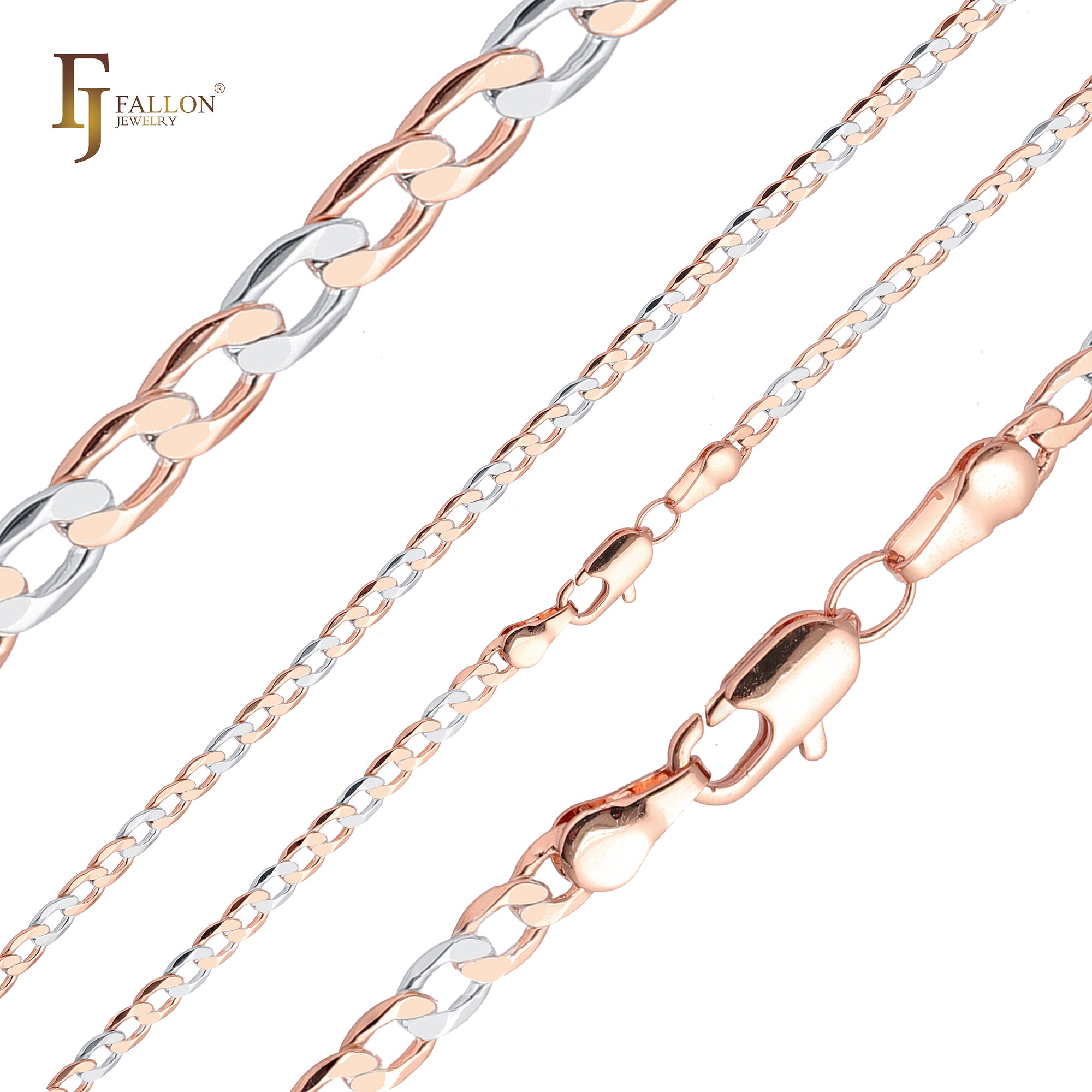 Classic Curb link chains plated in Rose Gold, two tone