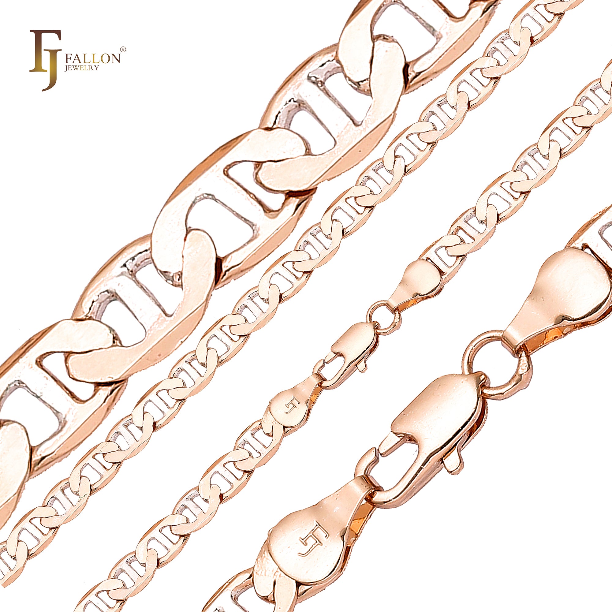 Classic Mariner rod link Chains plated in Rose Gold, two tone