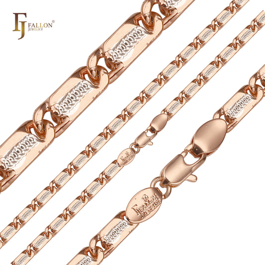 Solid rounded snail link center ripple hammered chains plated in Rose Gold, 14K Gold two tone