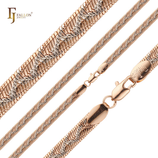 Flat Snake chains plated in 14K Gold, Rose Gold, two tone