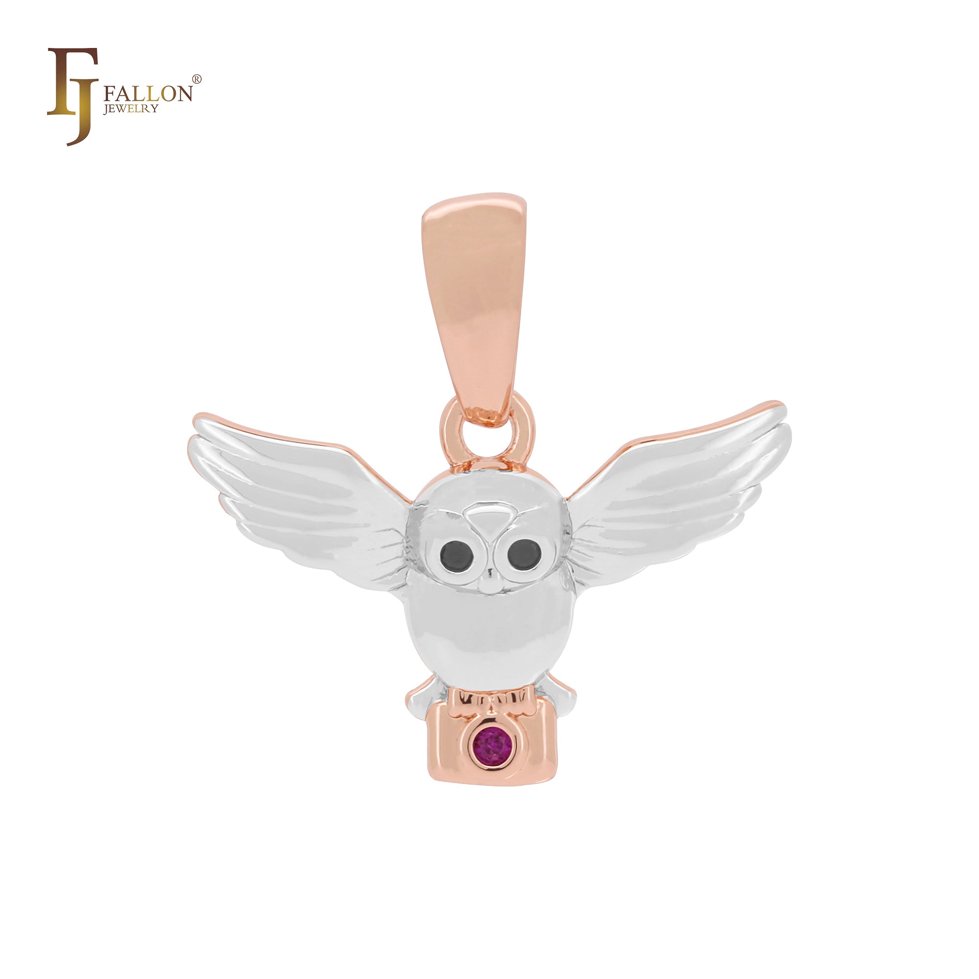 Owl flying wings 14K Gold, Rose Gold animal pendant