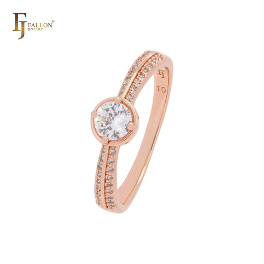 Solitaire eternity double paved white CZs Rose Gold Engagement Rings