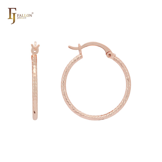 Twisted tiny rope textured minimalism elegant 14K Gold, Rose Gold Hoop Earrings