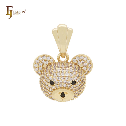 Cluster white CZs Iced Out 14K Gold Bear Cute Animal Pendant