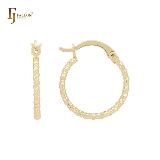 Rounded Alternative rope textuted 14K Gold, Rose Gold Hoop Earrings