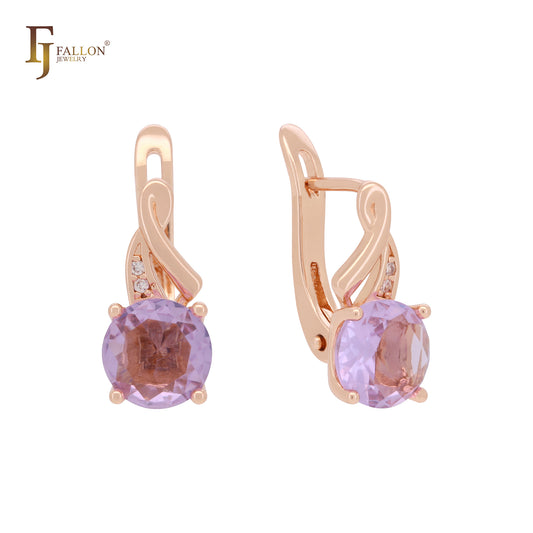 Solitaire rounded CZ 14K Gold, Rose Gold clip-on earrings