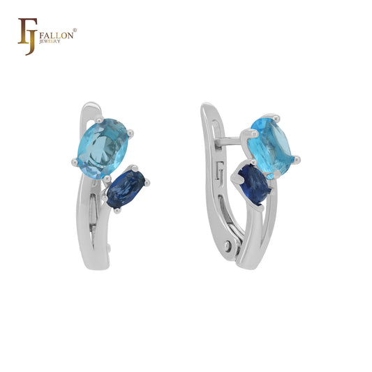 Branch Blooming blue double CZs 14K Gold Clip-On Earrings