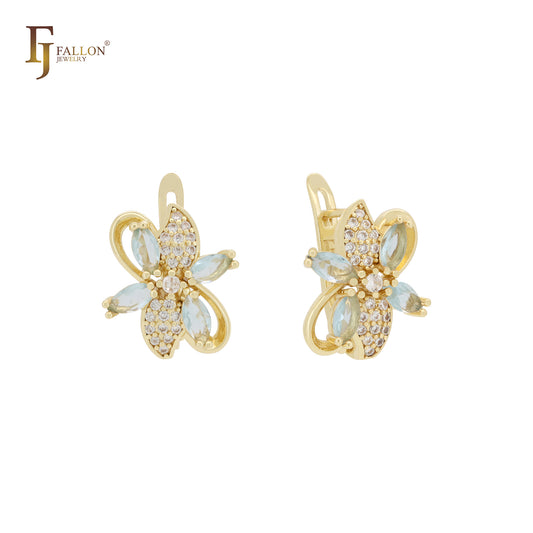 Great cluster leaves of white CZs 14K Gold Clip-On Earrings