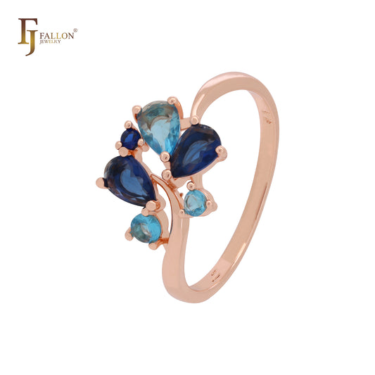 Branches blooming cluster blue CZs Rose Gold Engagment Rings