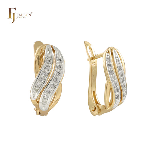 Double paved white Czs Rose Gold, 14K Gold two tone Earrings