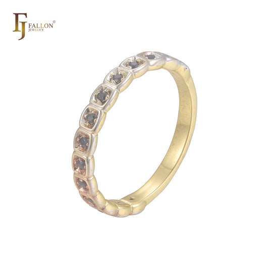 Eternity Wedding band cluster black cz band 14K Gold two tone Rings