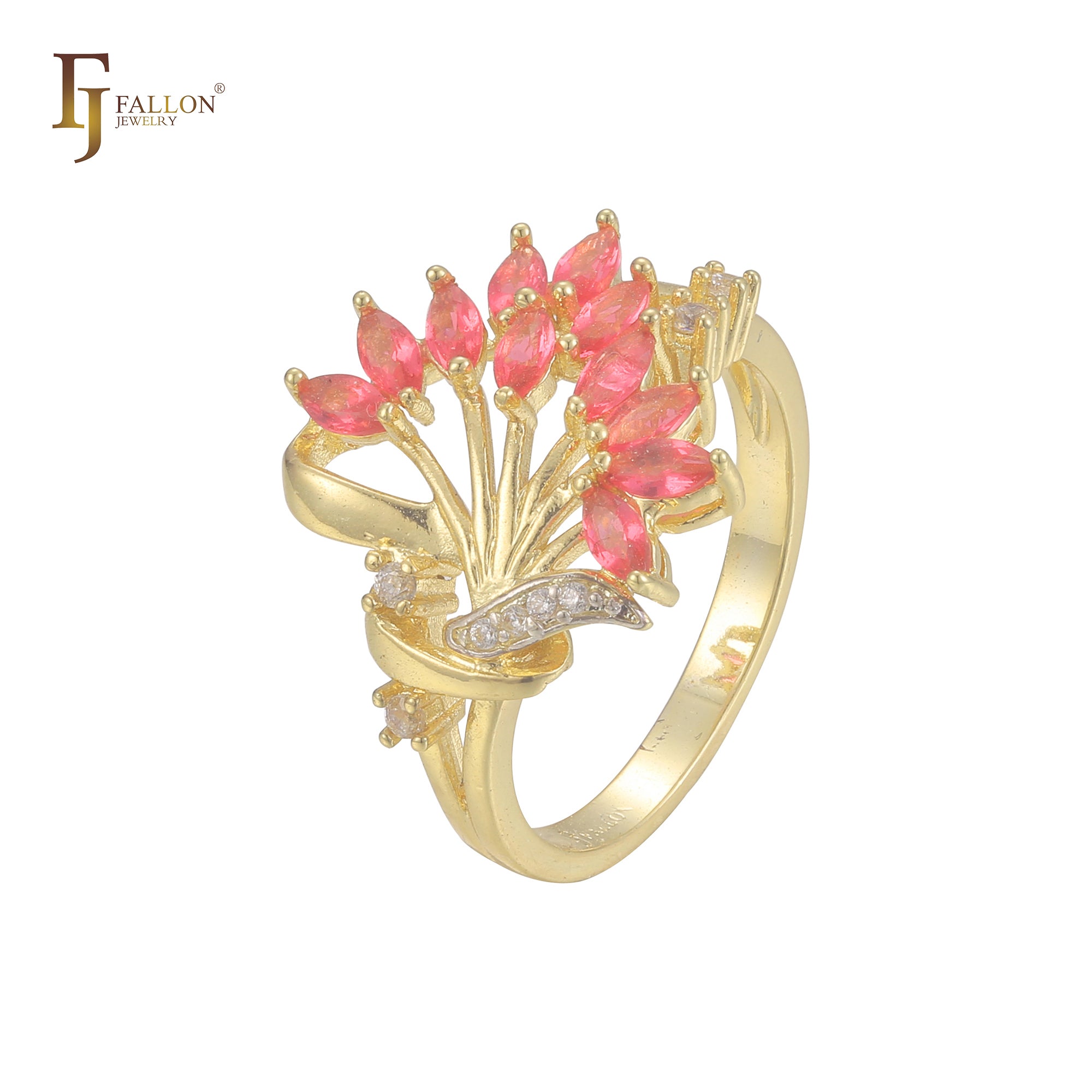 Luxurious blooming flower red CZ Fashion 14K Gold, 18K Gold, Rose Gold Rings