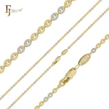 Hollow Disc cable rolo fancy link chains plated in 14K Gold, Rose Gold, White Gold